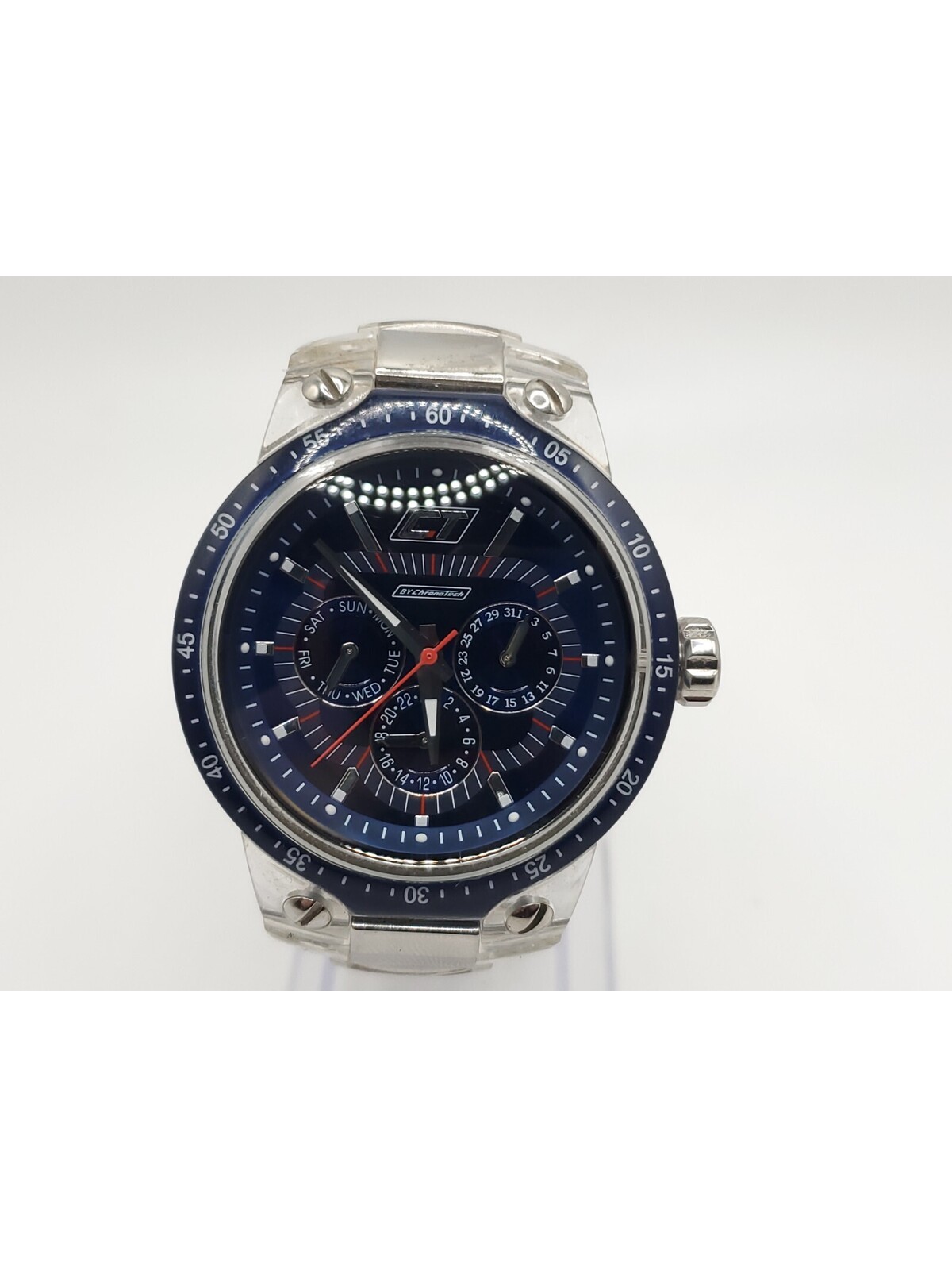 Choronotech Quartz Watch Mens Multifunction DayDate Dial Blue 43mm